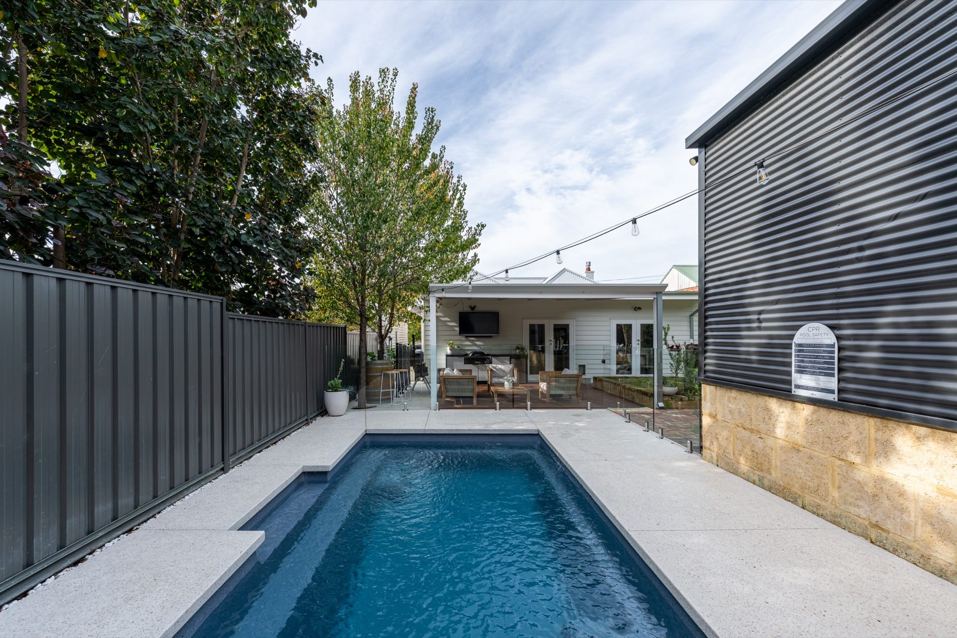 Dynasty Pools installation at dusk